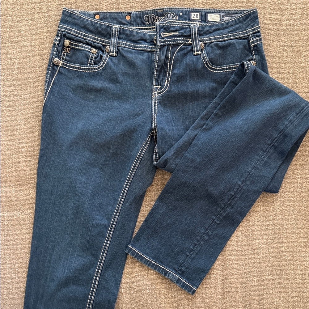 Miss Me Indigo Easy Skinny Long Jeans with Contrast Stitching